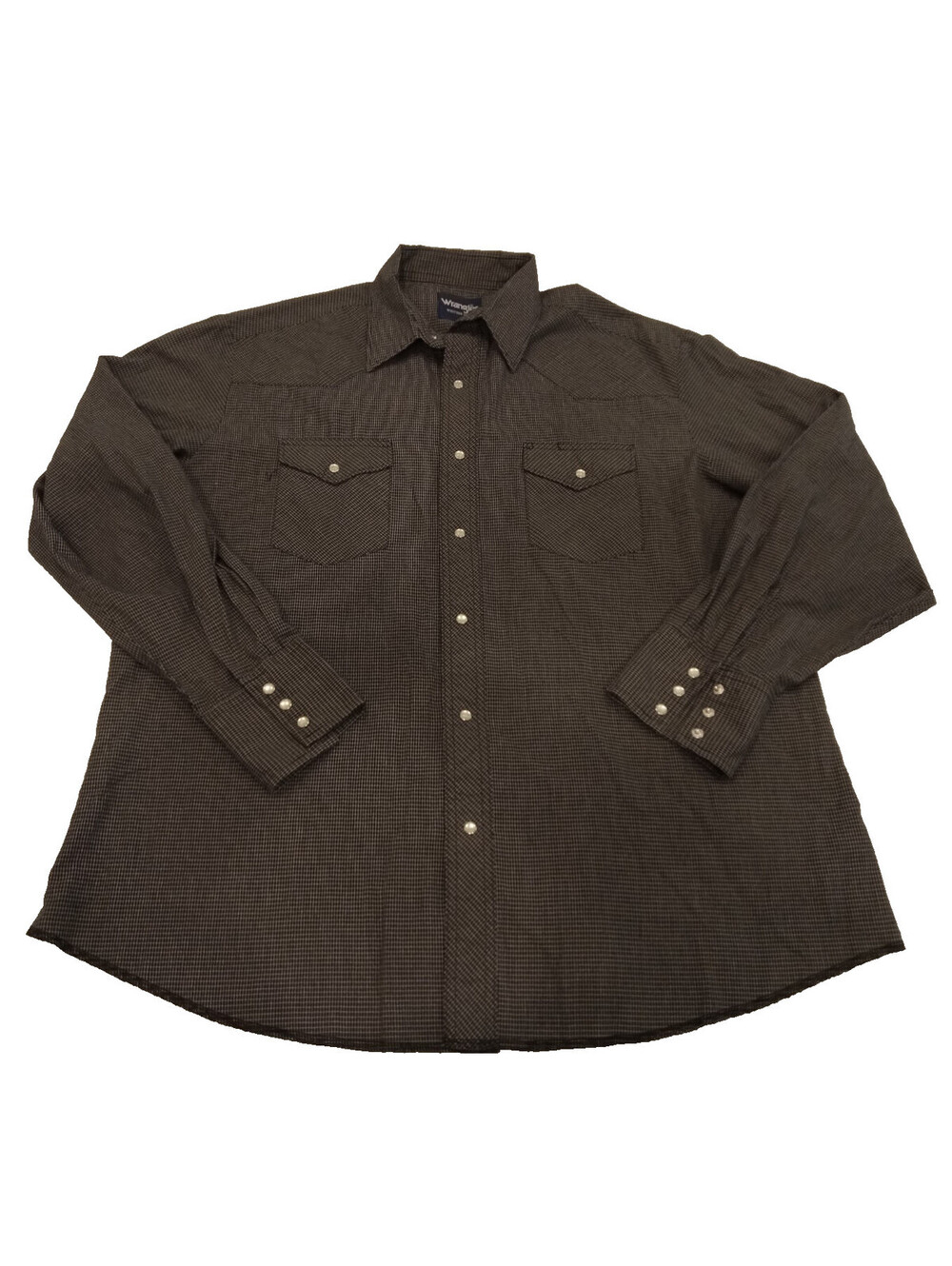 Wrangler Western Shirt Mens XL Dark Micro Check Long Sleeve Pearl Snap Flap Pock